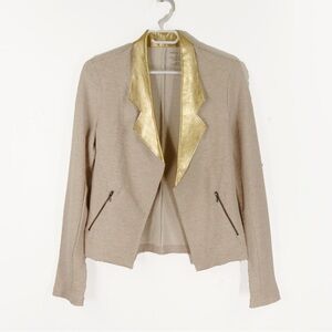 Majestic Filatures Paris Cotton Metallic Gold Leather Metal Trim Cardigan Jacket
